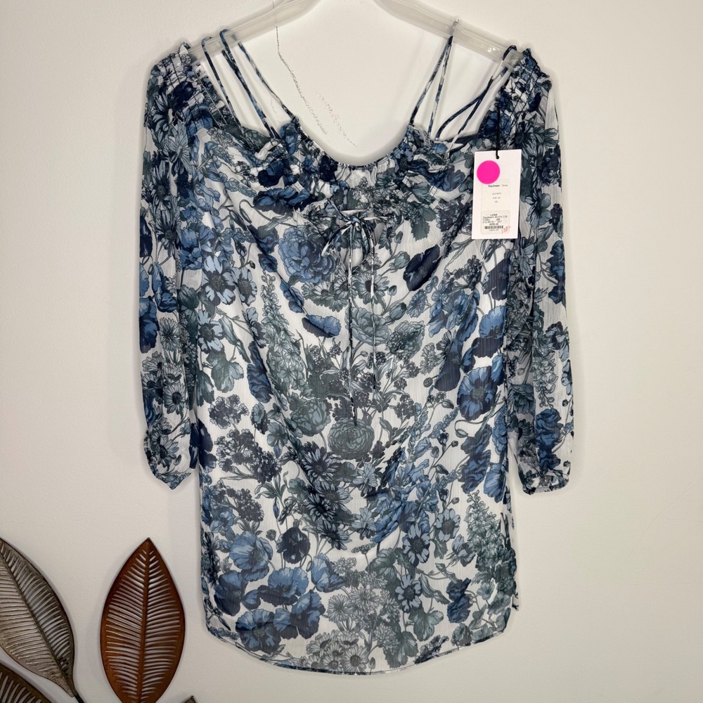 H22 Bailey 44 Luna Daydream Blue Floral Cold Shoulder Mini Dress XS New $228 - Picture 2 of 7